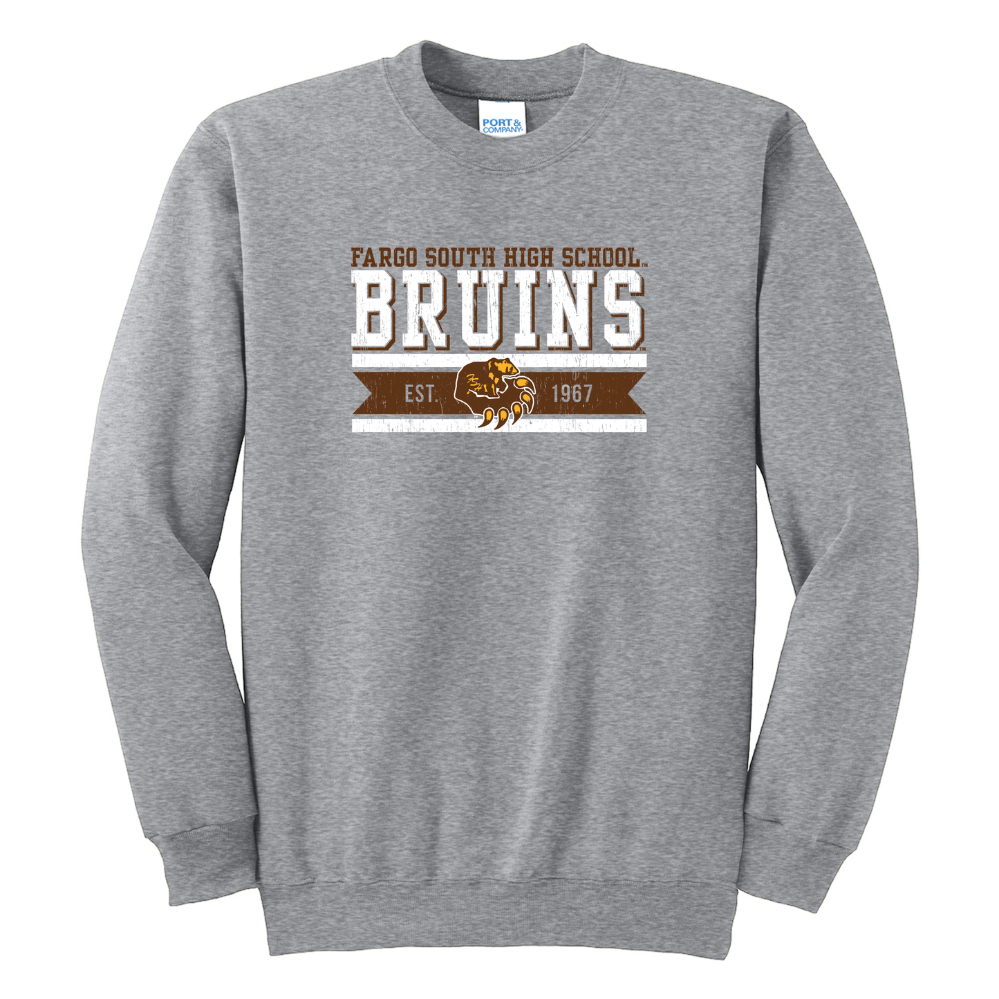 Bruins Athletic Heather Port & Co™ Essential Fleece Crewneck Sweatshirt (PC90)