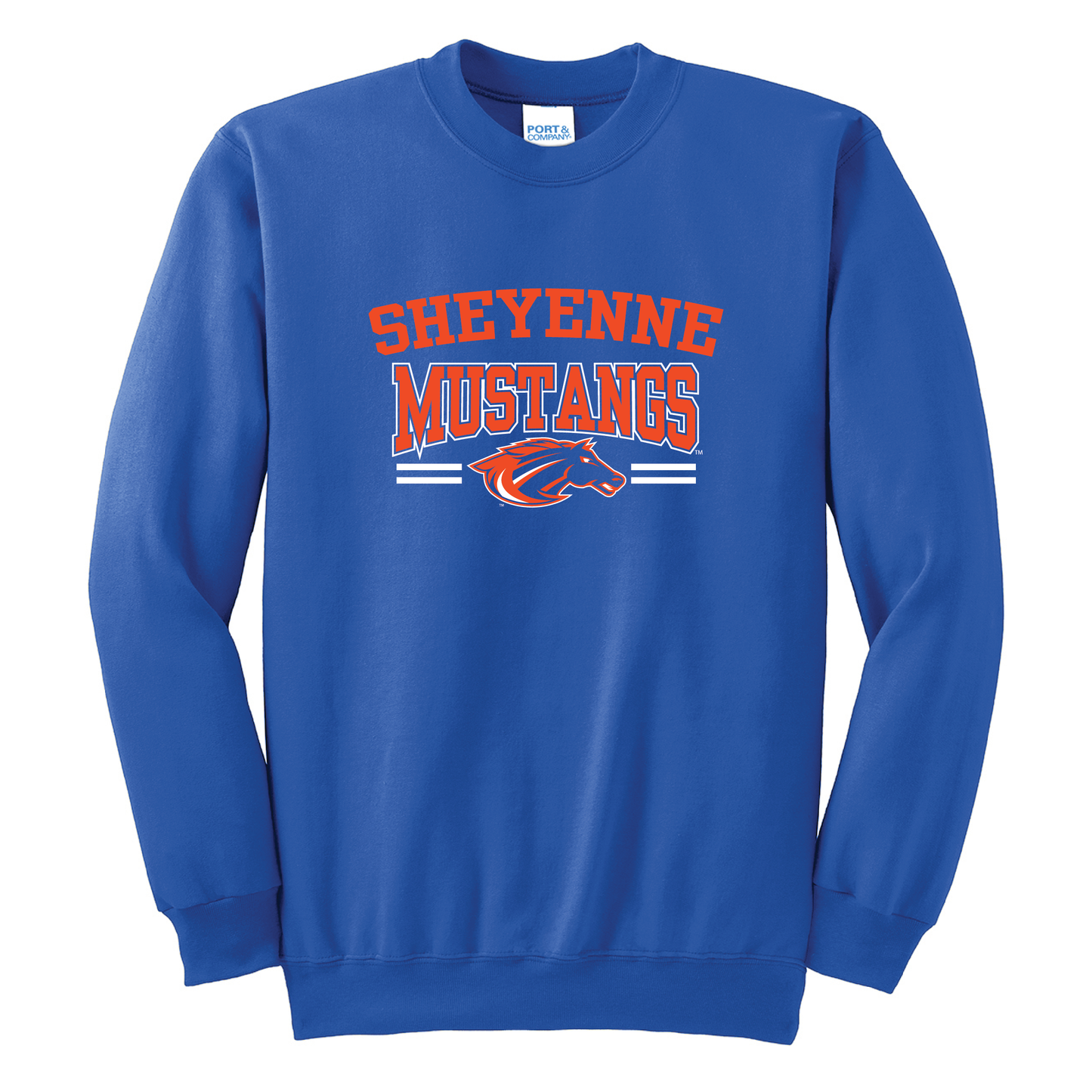 Mustangs Royal Port & Co™ Essential Fleece Crewneck Sweatshirt (PC90)
