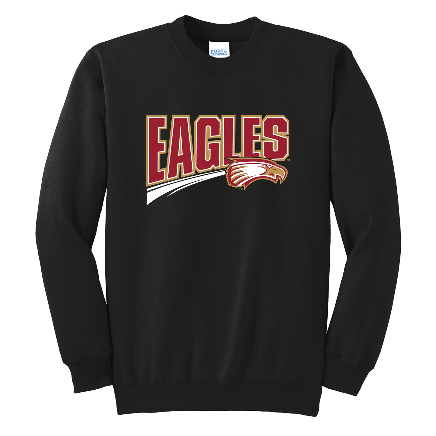 Eagles Black Port & Co™ Essential Fleece Crewneck Sweatshirt (PC90)