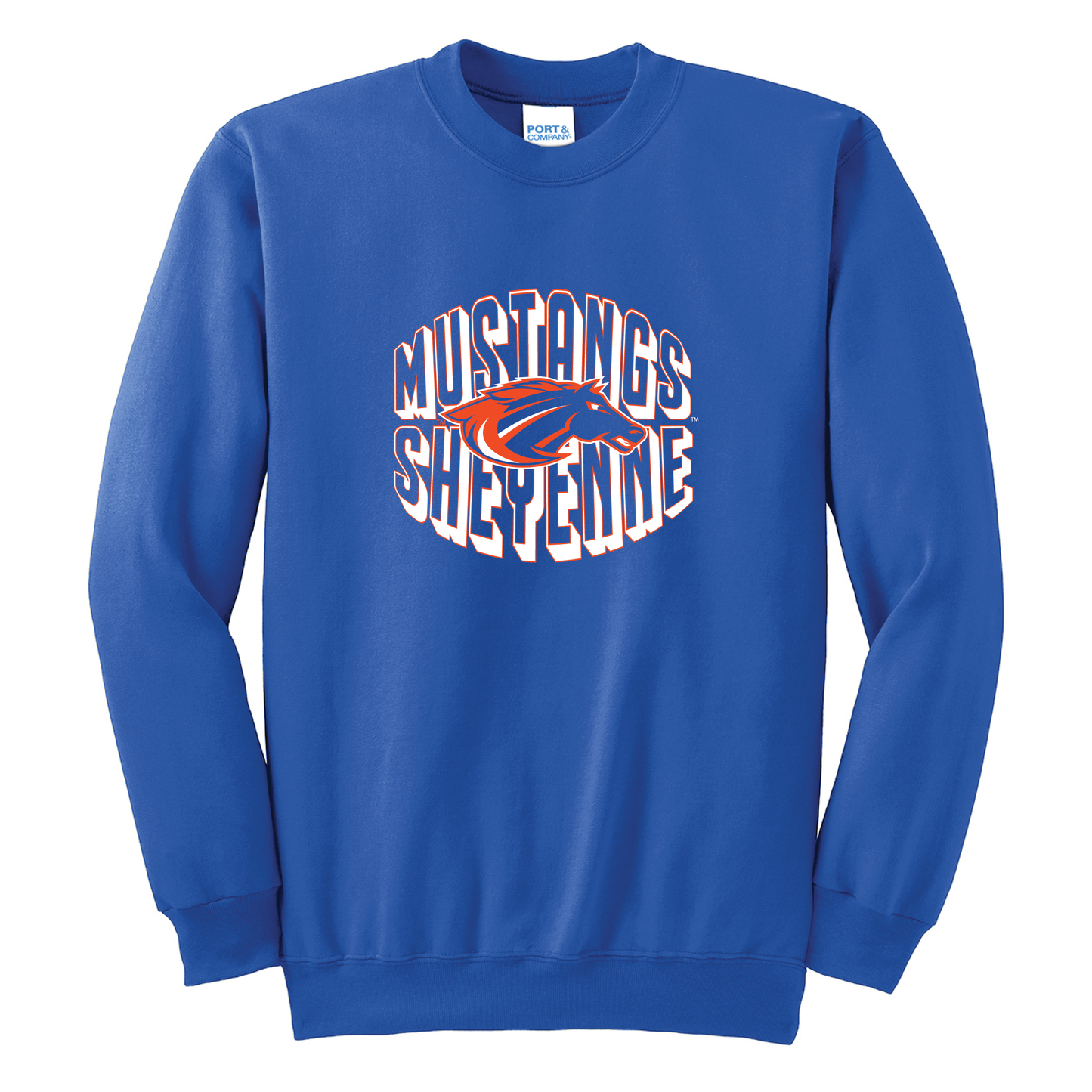 Mustangs Royal Port & Co™ Essential Fleece Crewneck Sweatshirt (PC90)