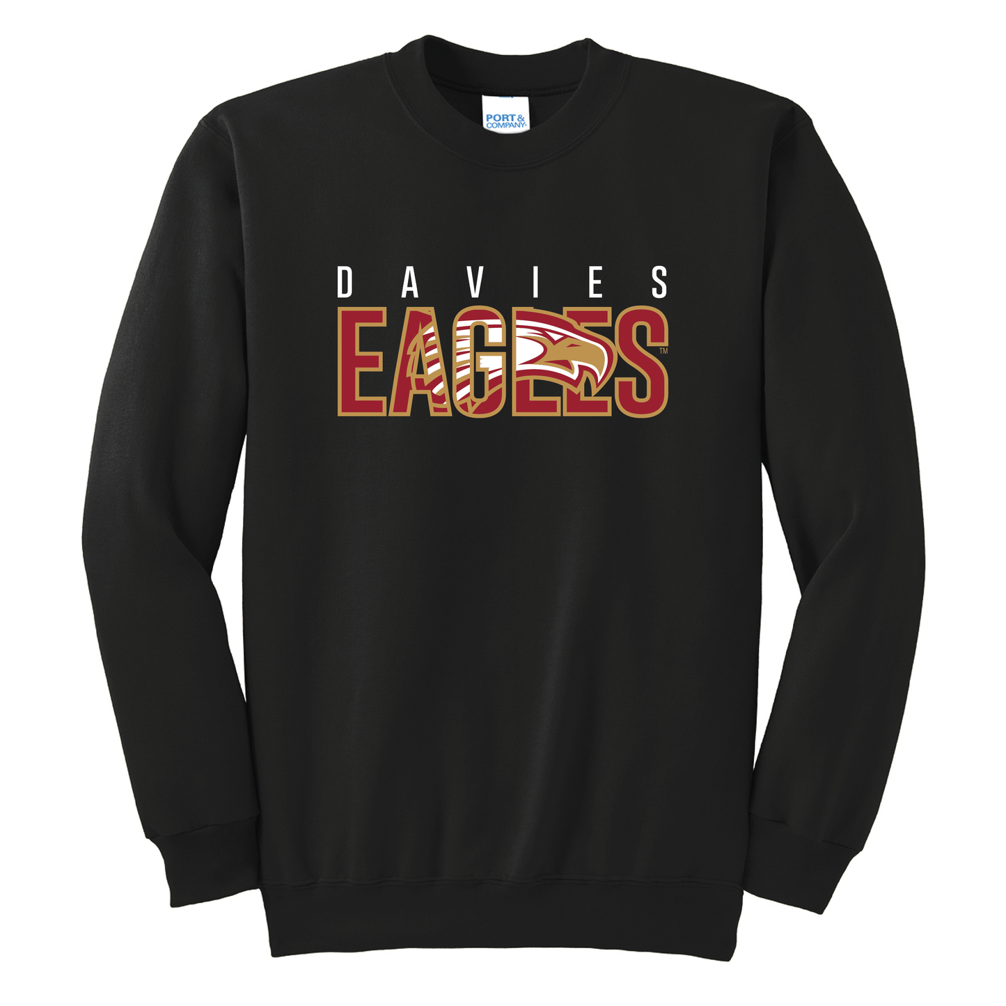 Eagles Black Port & Co™ Essential Fleece Crewneck Sweatshirt (PC90)