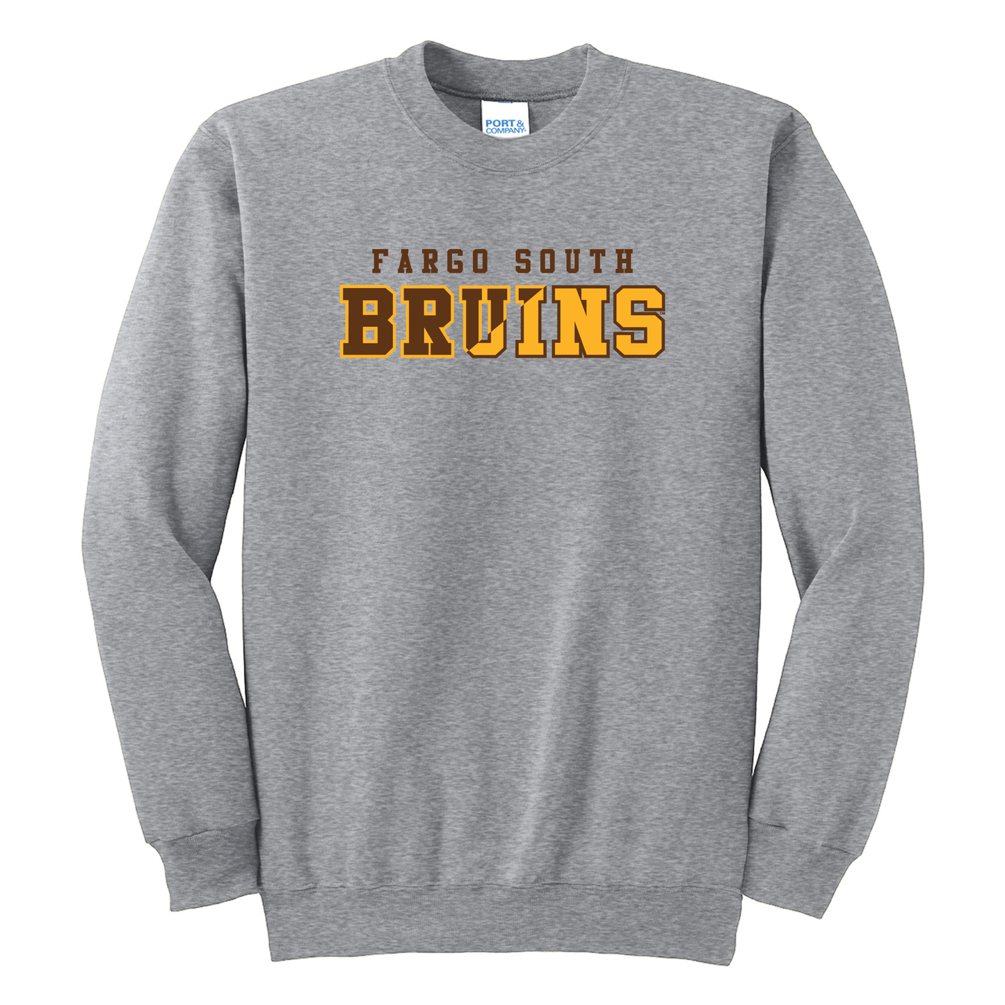 Bruins Athletic Heather Port & Co™ Essential Fleece Crewneck Sweatshirt (PC90)