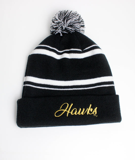 Hawks Black/White Poms Cuff Beanie