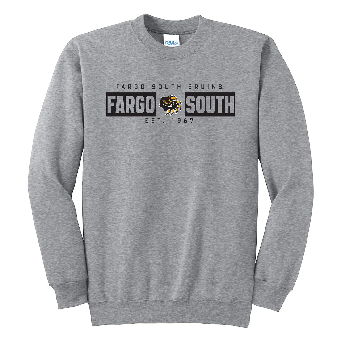 Bruins Athletic Heather Port & Co™ Essential Fleece Crewneck Sweatshirt (PC90)