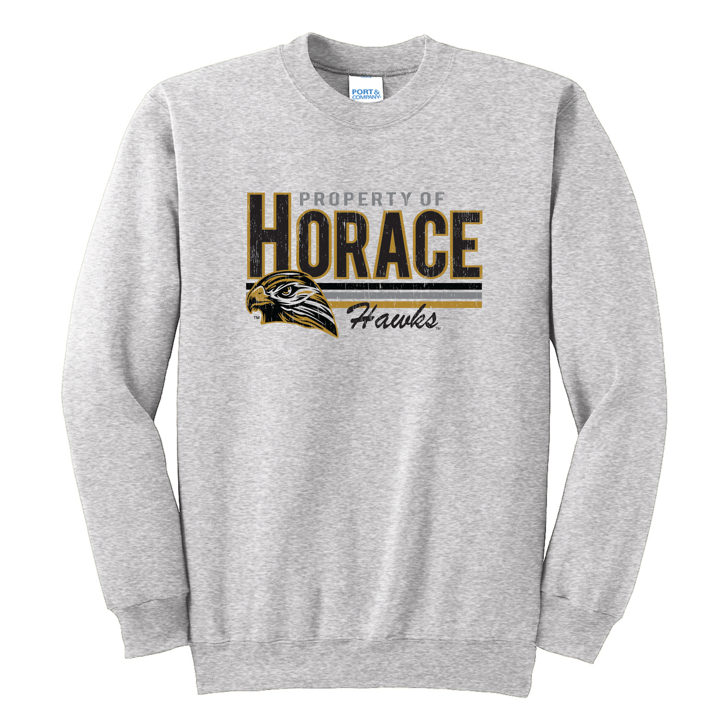Hawks Ash Port & Co™ Essential Fleece Crewneck Sweatshirt (PC90)