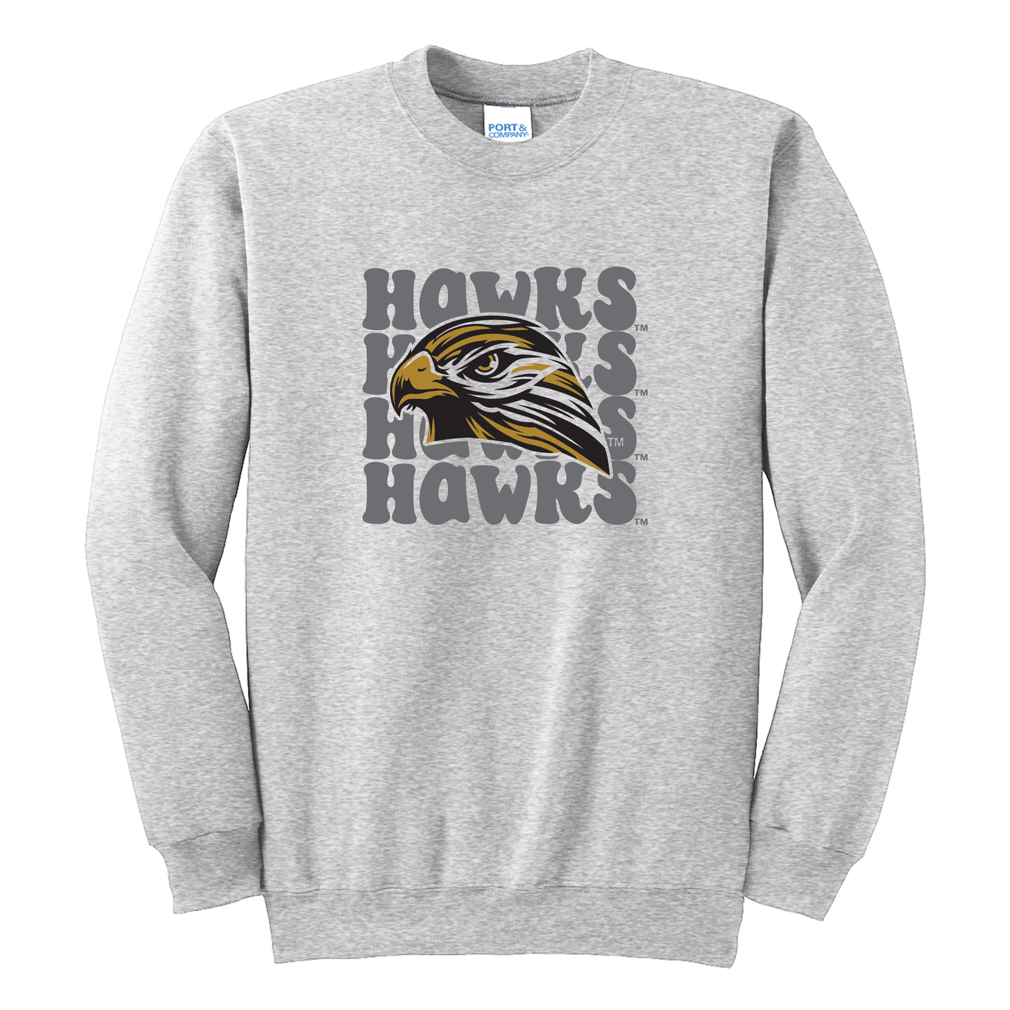 Hawks Ash Port & Co™ Essential Fleece Crewneck Sweatshirt (PC90)