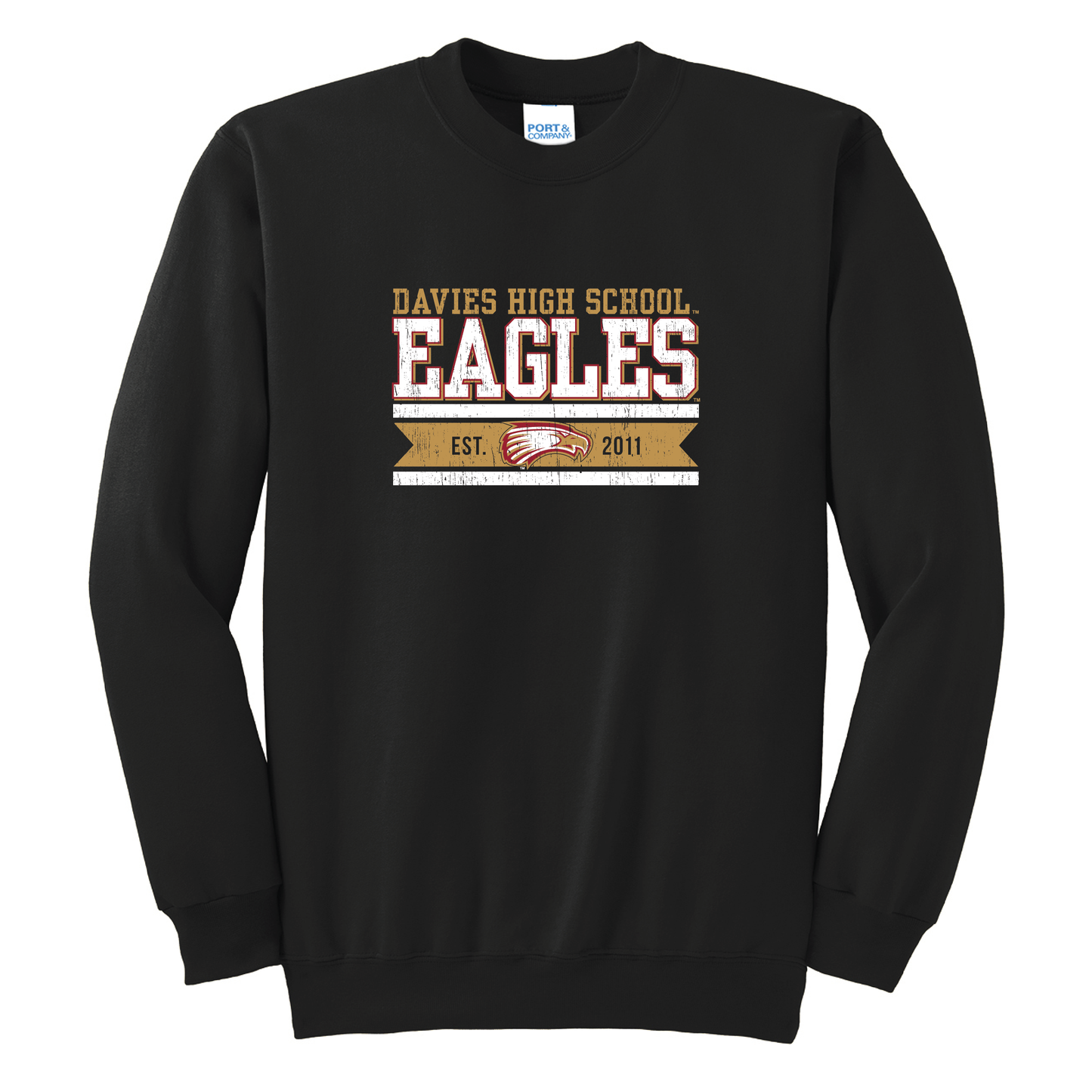 Eagles Black Port & Co™ Essential Fleece Crewneck Sweatshirt (PC90)