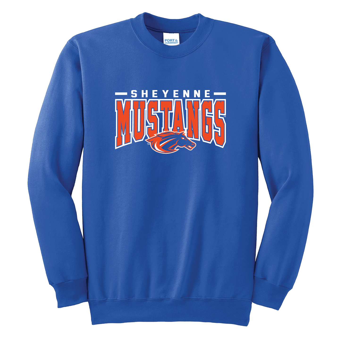 Mustangs Royal Port & Co™ Essential Fleece Crewneck Sweatshirt (PC90)