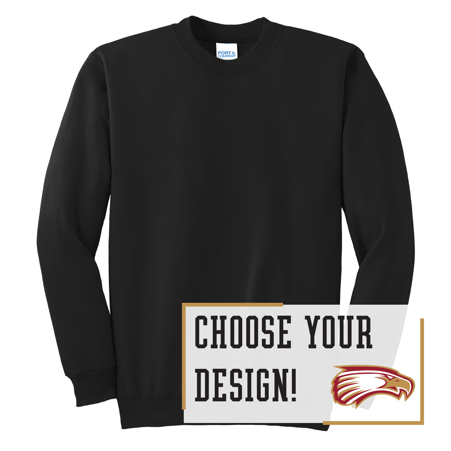 Eagles Black Port & Co™ Essential Fleece Crewneck Sweatshirt (PC90)