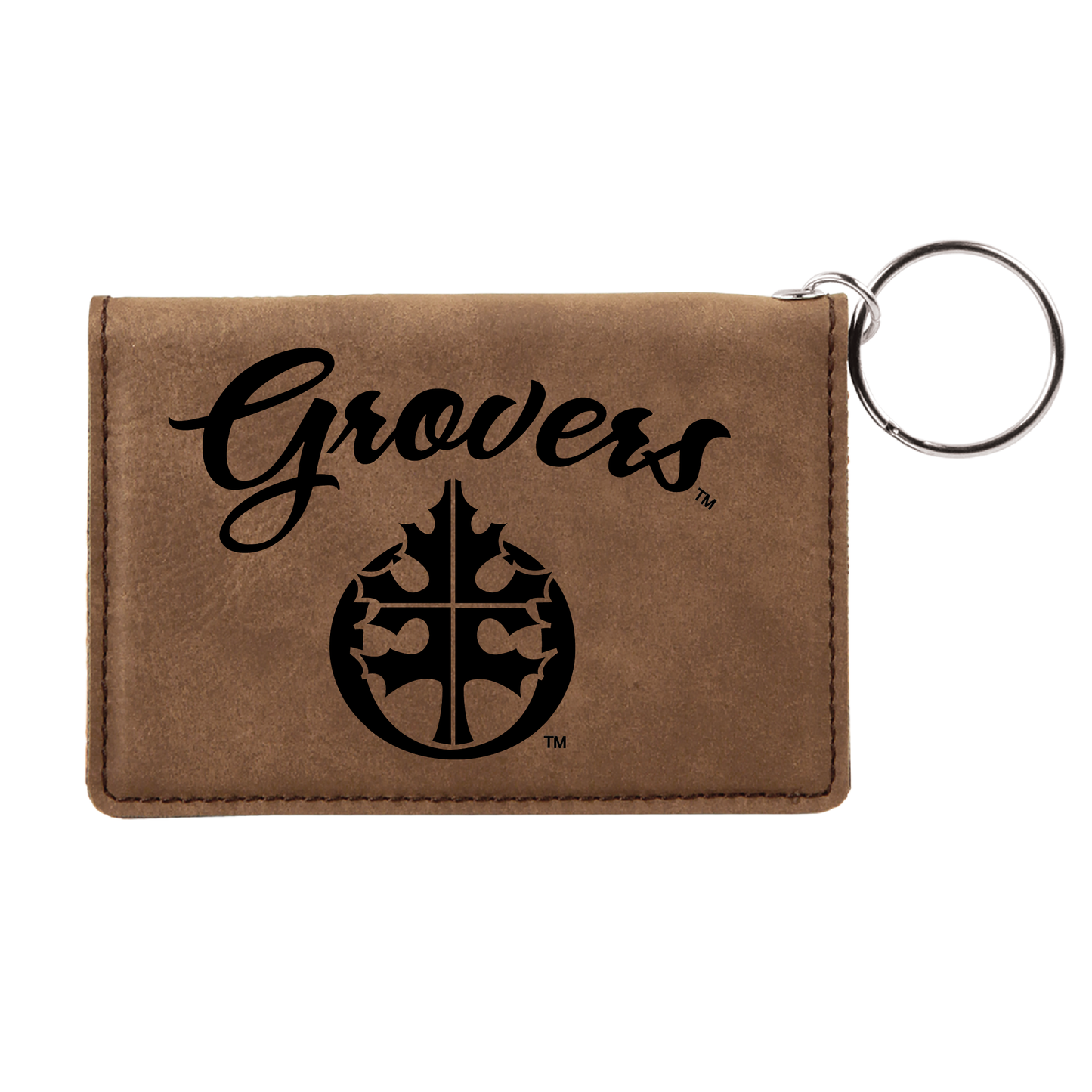 Grovers Leatherette Keychain ID Holder  BROWN