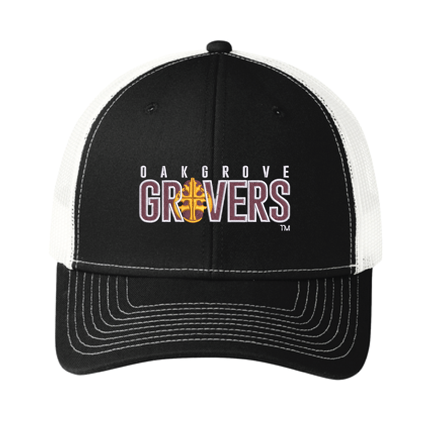 Oak Grove Black/White Port Authority® Snapback Trucker Cap (C402)