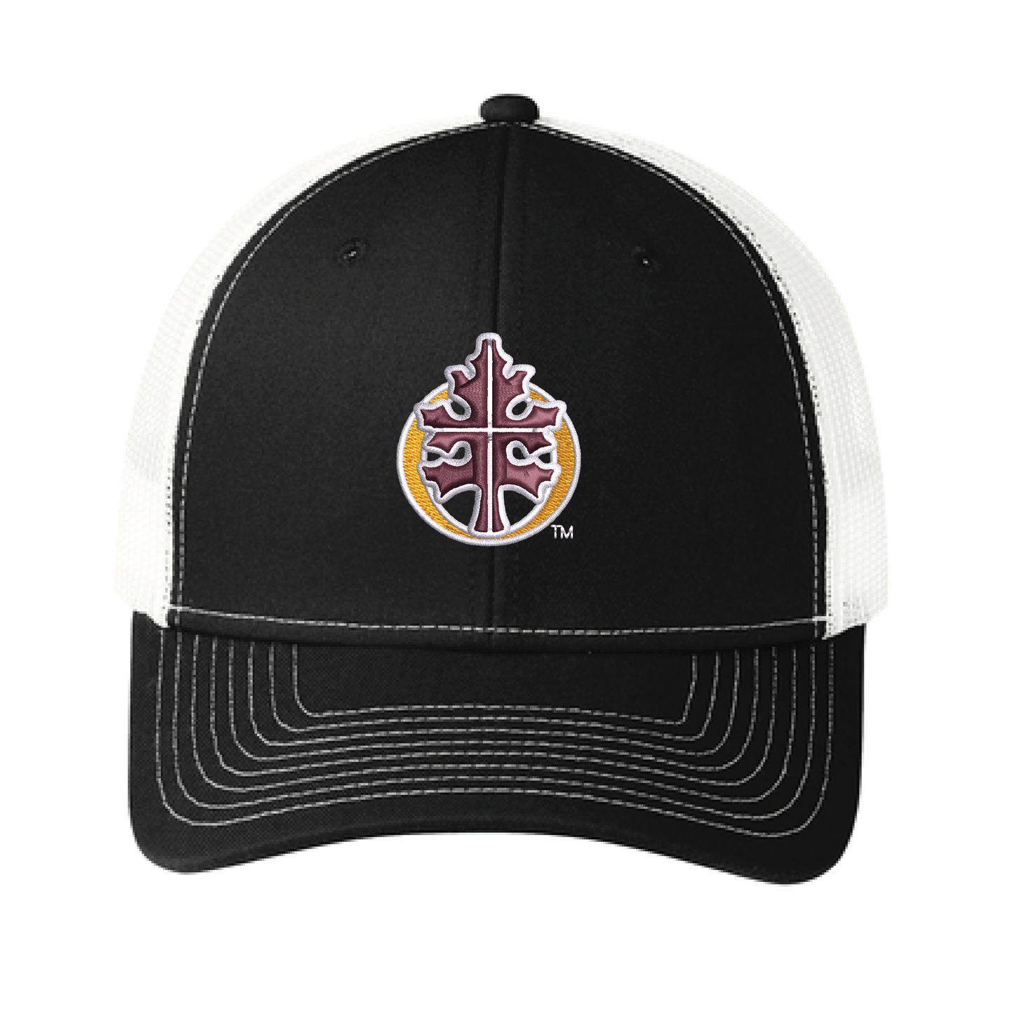 Oak Grove Black/White Port Authority® Snapback Trucker Cap (C402)