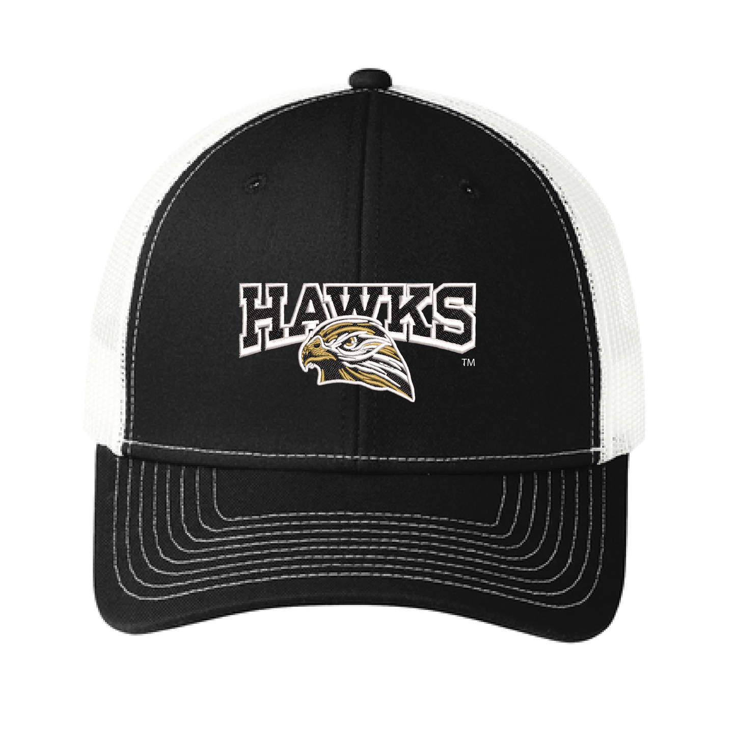 Hawks Black/White Port Authority® Snapback Trucker Cap (C402)