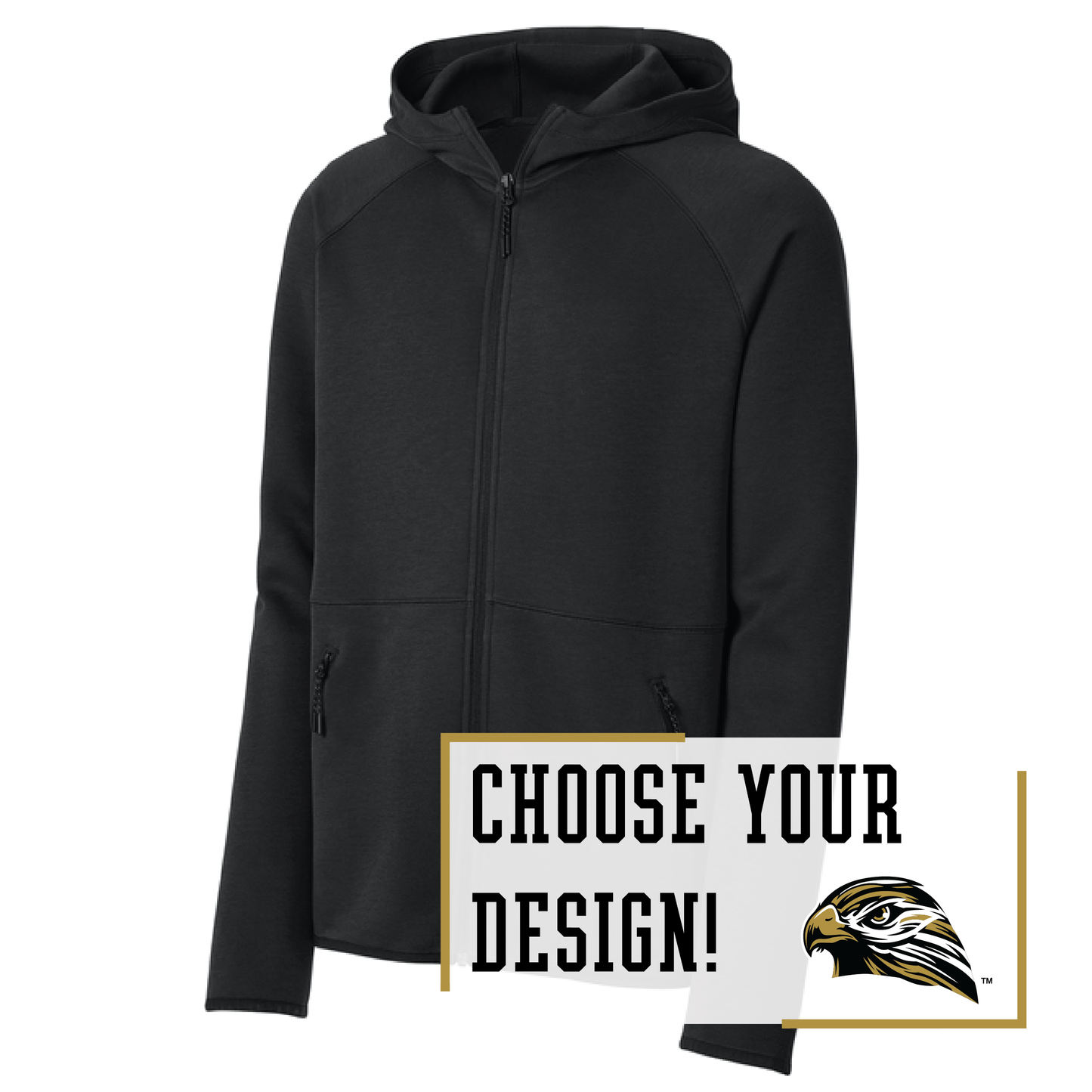 Hawks Black Sport-Tek® Phenom Full-Zip Hoodie (ST840)