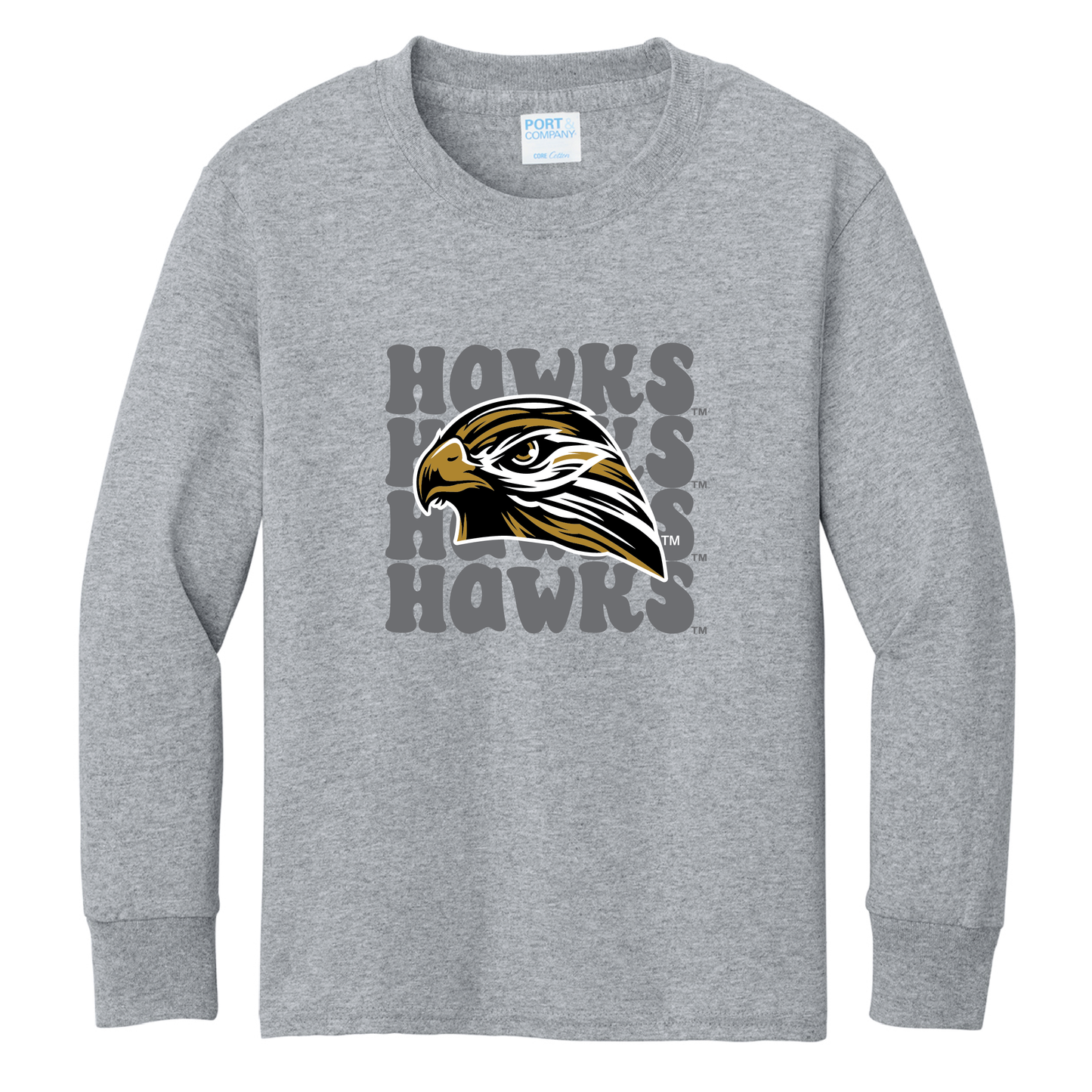 Hawks Port & Co™ Youth Long Sleeve Core Cotton Tee (PC54YLS)