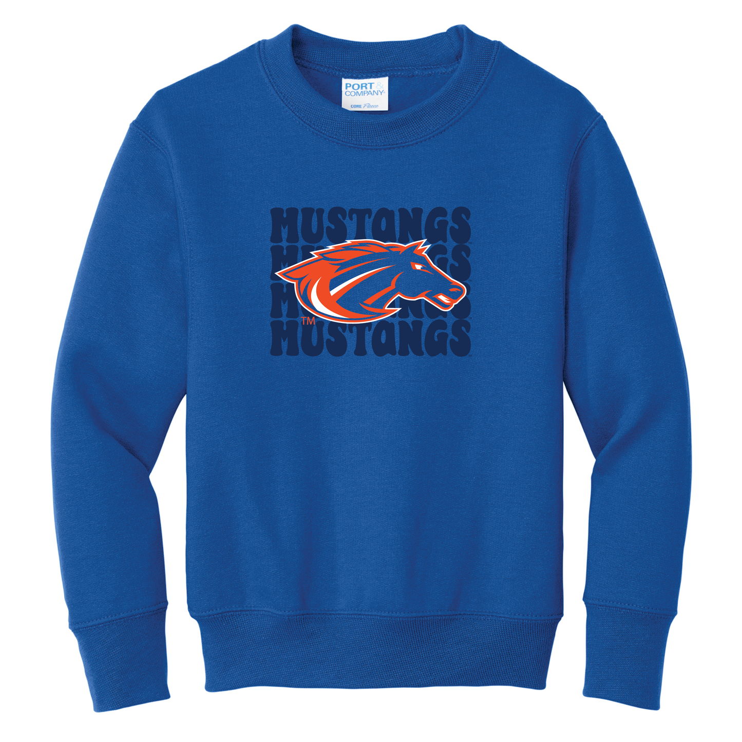 Mustangs Port & Co™ Youth Core Fleece Crewneck Sweatshirt (PC78Y)