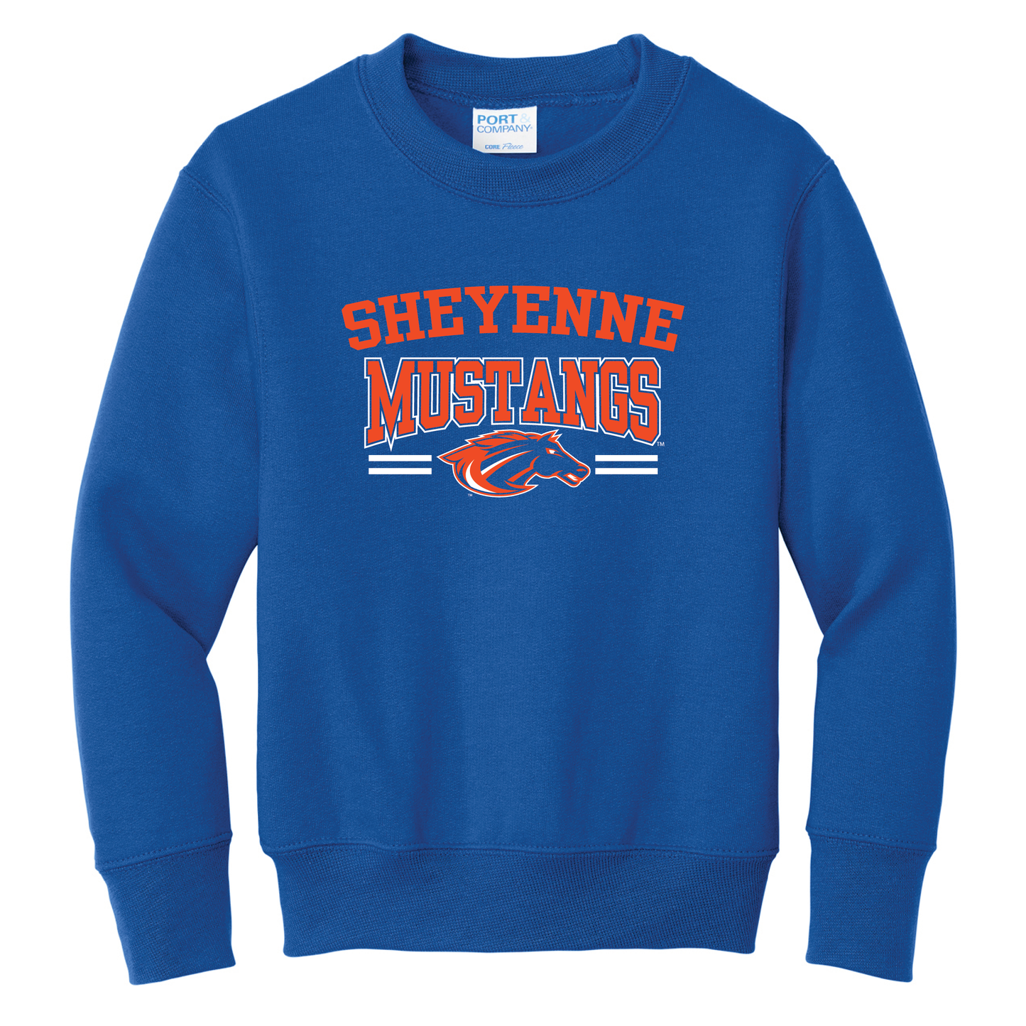 Mustangs Port & Co™ Youth Core Fleece Crewneck Sweatshirt (PC78Y)