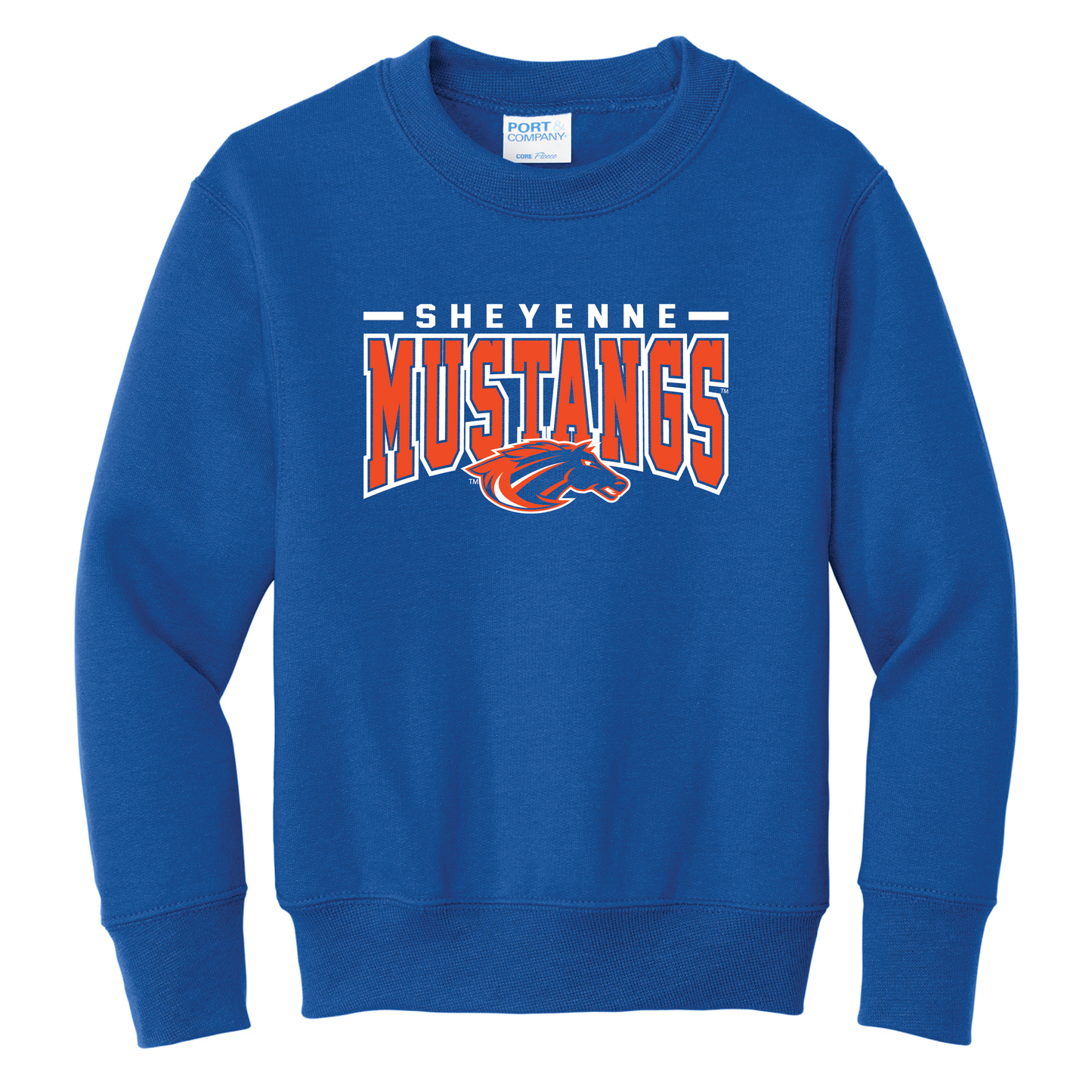 Mustangs Port & Co™ Youth Core Fleece Crewneck Sweatshirt (PC78Y)