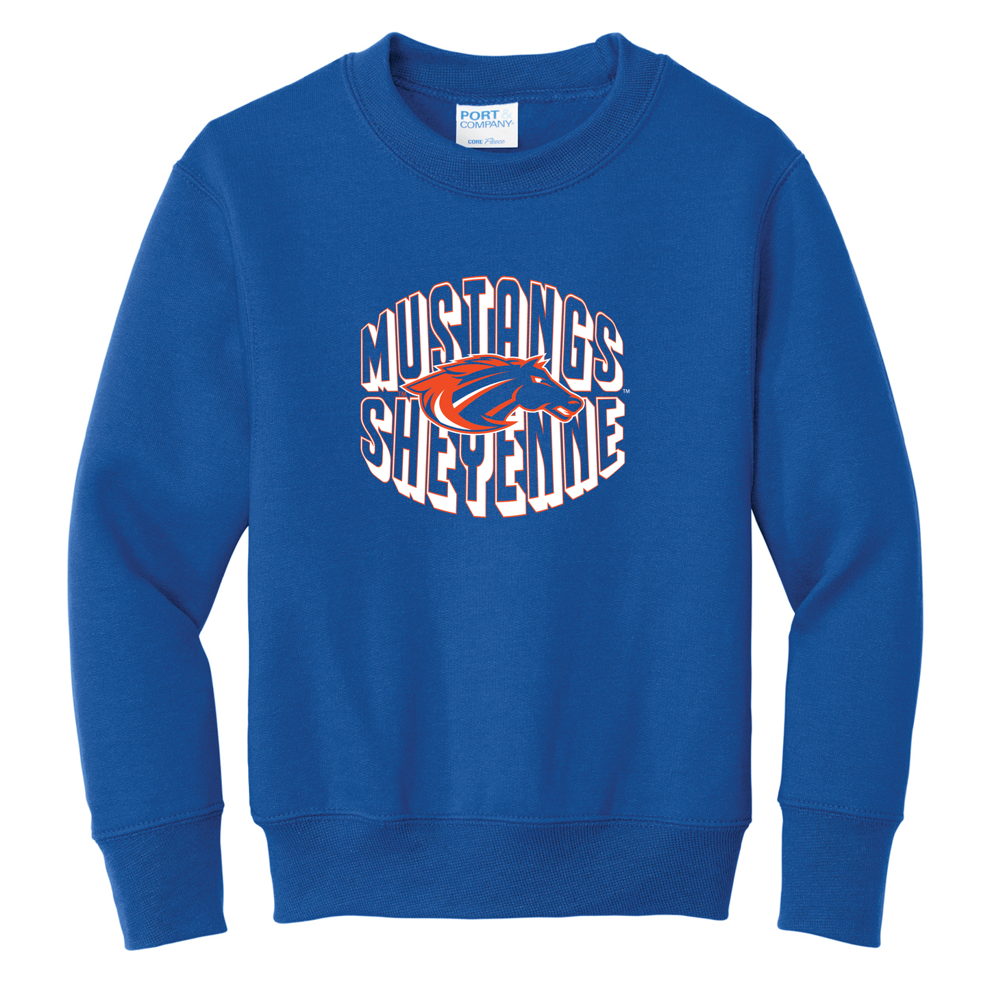 Mustangs Port & Co™ Youth Core Fleece Crewneck Sweatshirt (PC78Y)