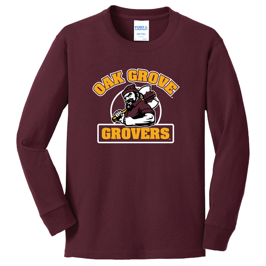 Grovers Lumber Jack Ath. Maroon YTH P&C L/S T-Shirt 1123