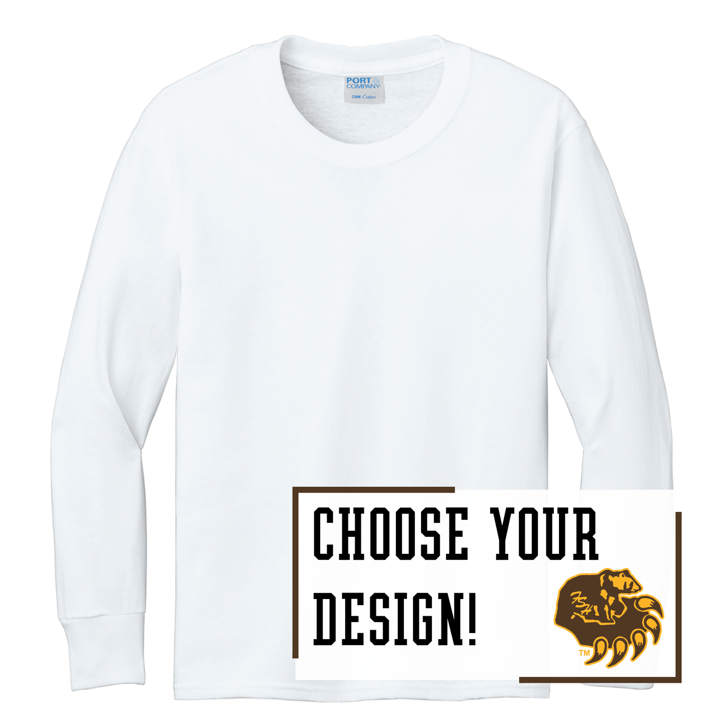 Bruins Port & Co™ Youth Long Sleeve Core Cotton Tee (PC54YLS)