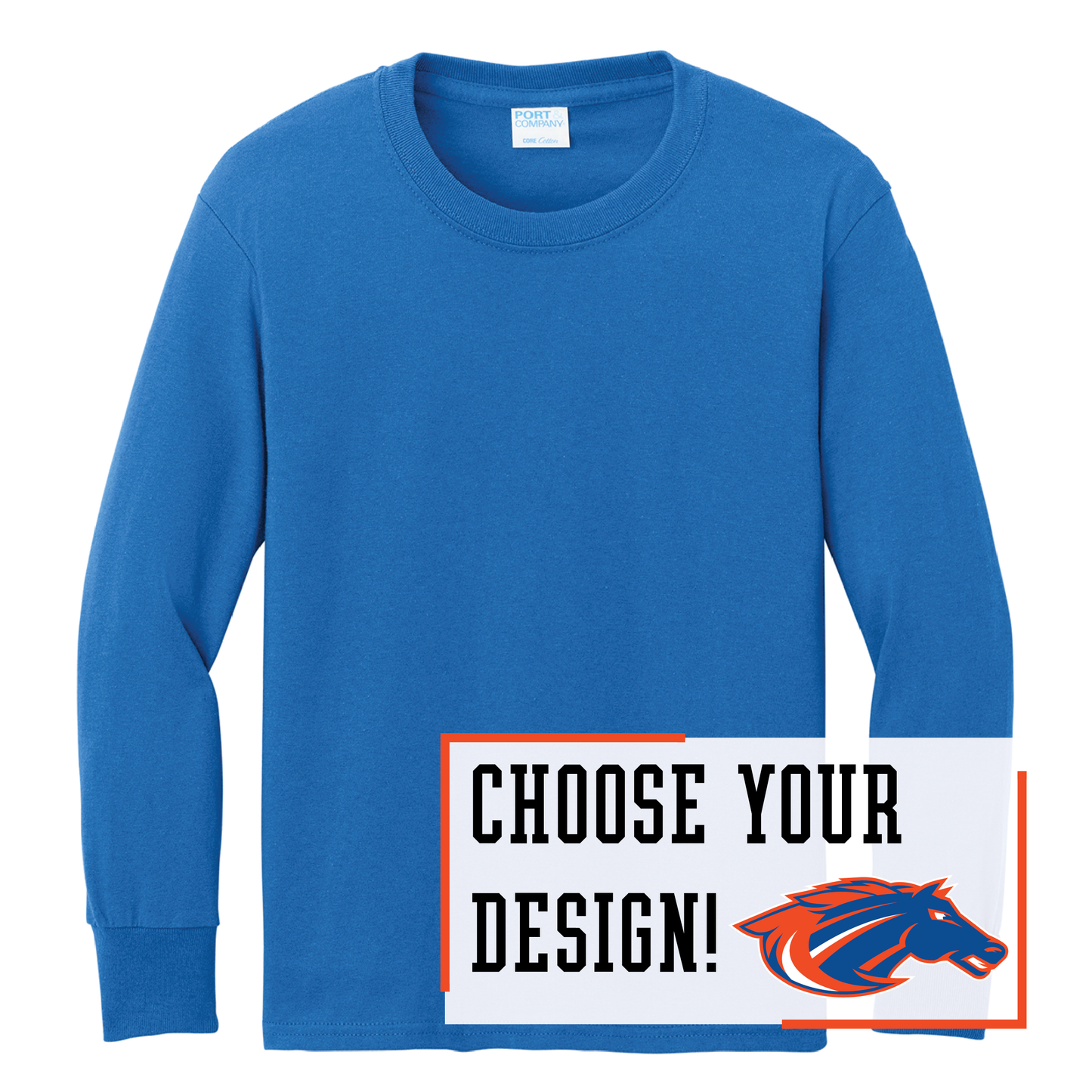 Mustangs Port & Co™ Youth Long Sleeve Core Cotton Tee (PC54YLS)