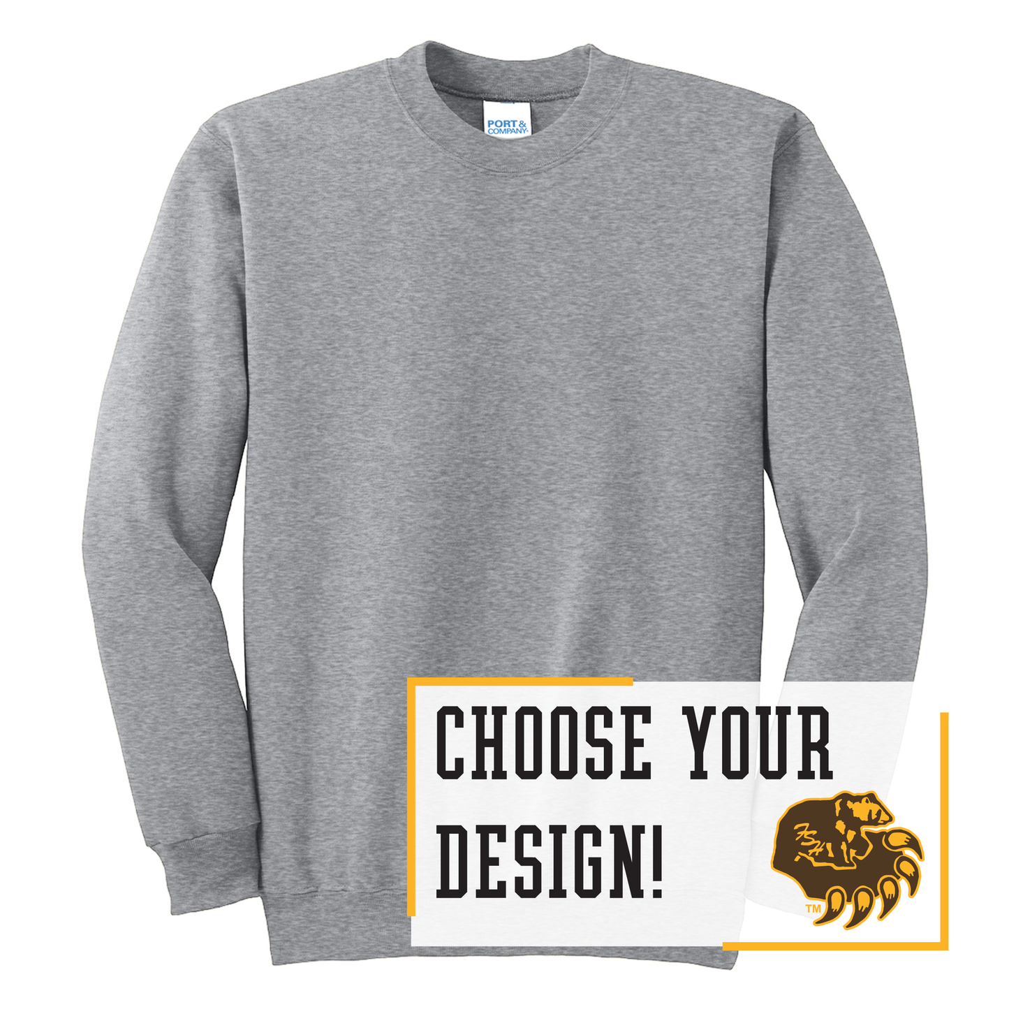 Bruins Athletic Heather Port & Co™ Essential Fleece Crewneck Sweatshirt (PC90)