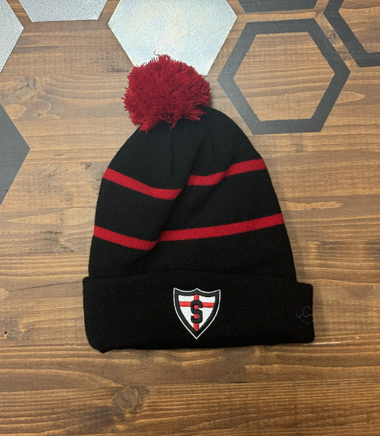 Shanley Deacons Blk/Red Pom Beanie