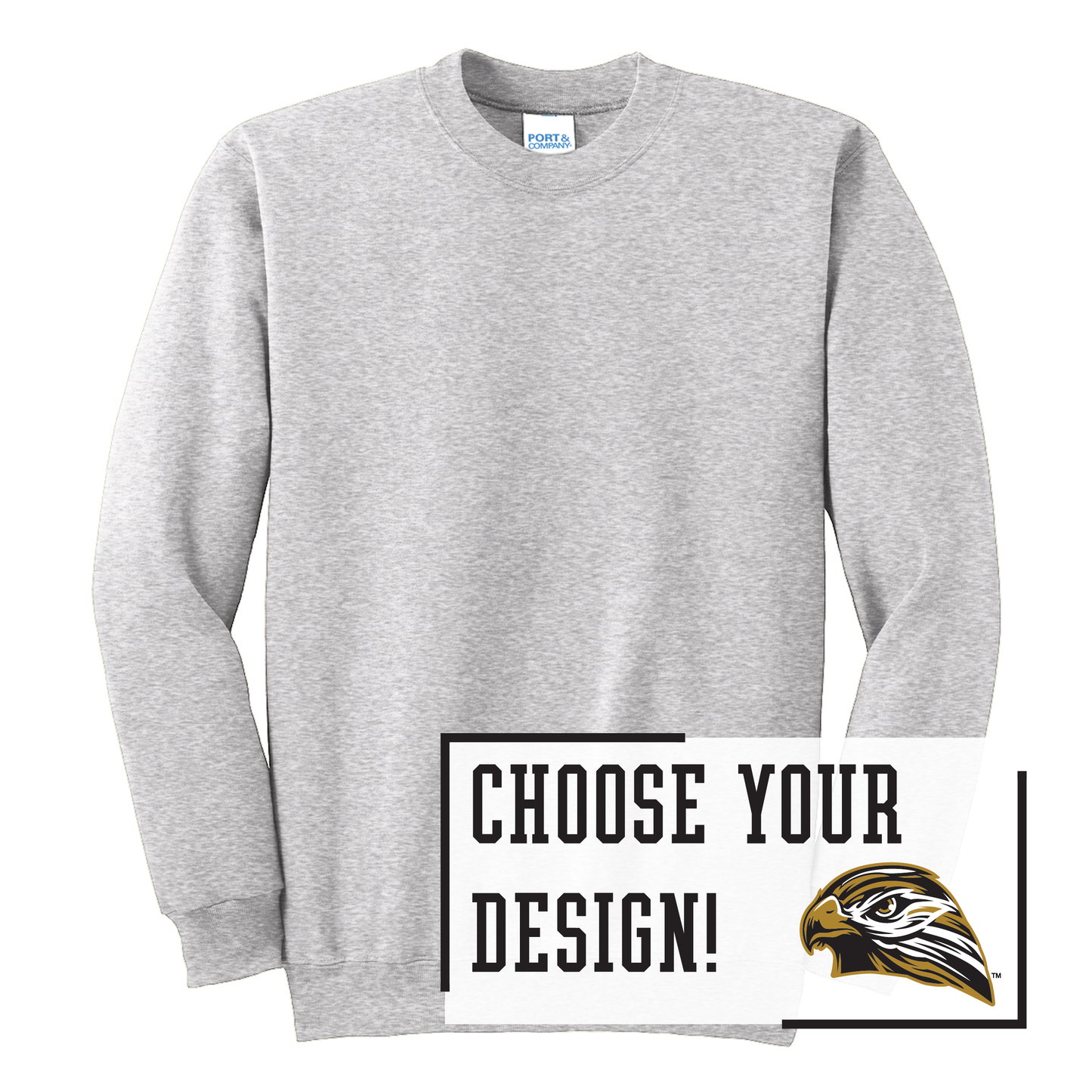 Hawks Ash Port & Co™ Essential Fleece Crewneck Sweatshirt (PC90)