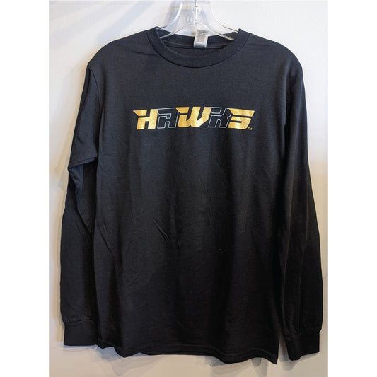 Hawks Blk and Gld Gildan  LS Tee