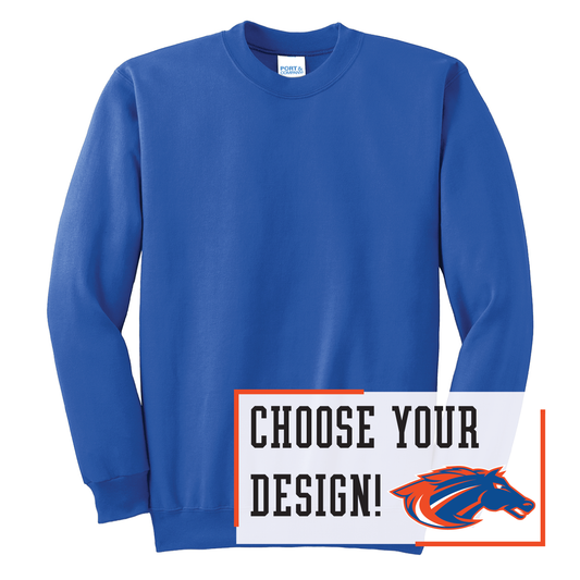 Mustangs Royal Port & Co™ Essential Fleece Crewneck Sweatshirt (PC90)