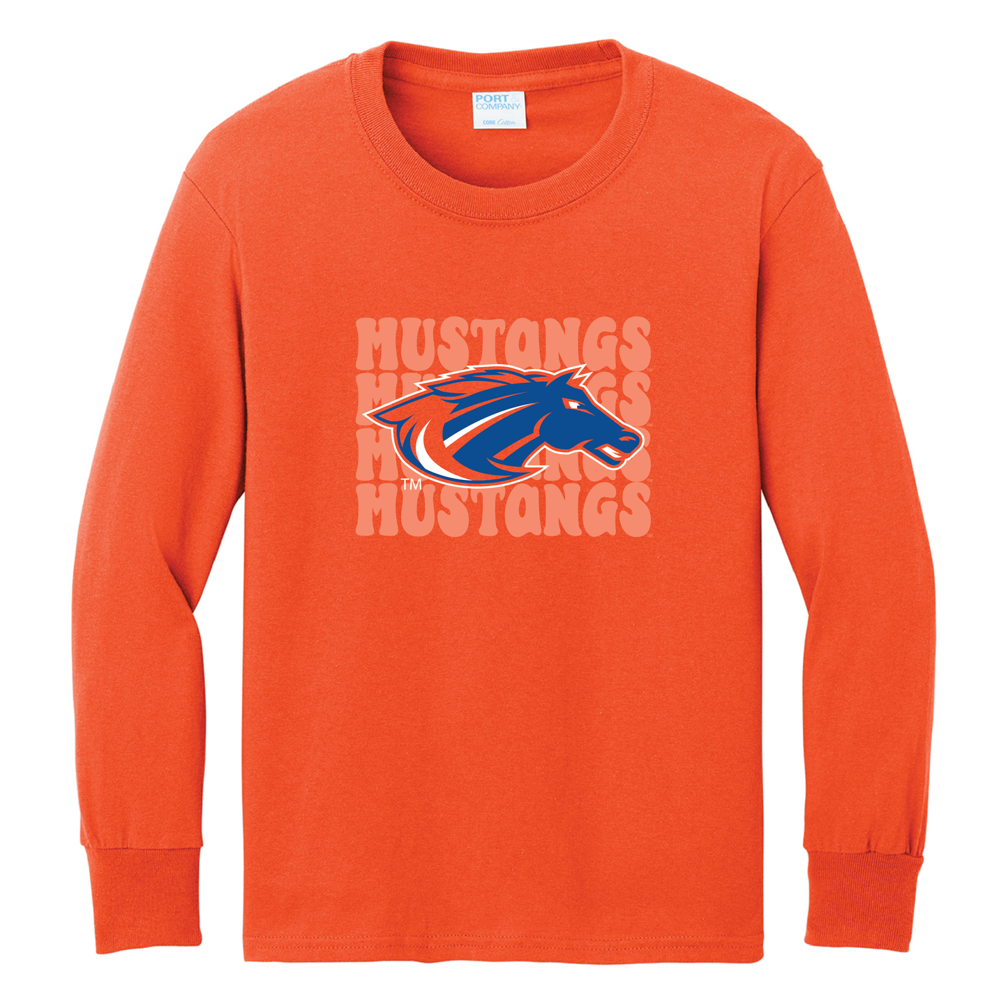 Mustangs Port & Co™ Youth Long Sleeve Core Cotton Tee (PC54YLS)