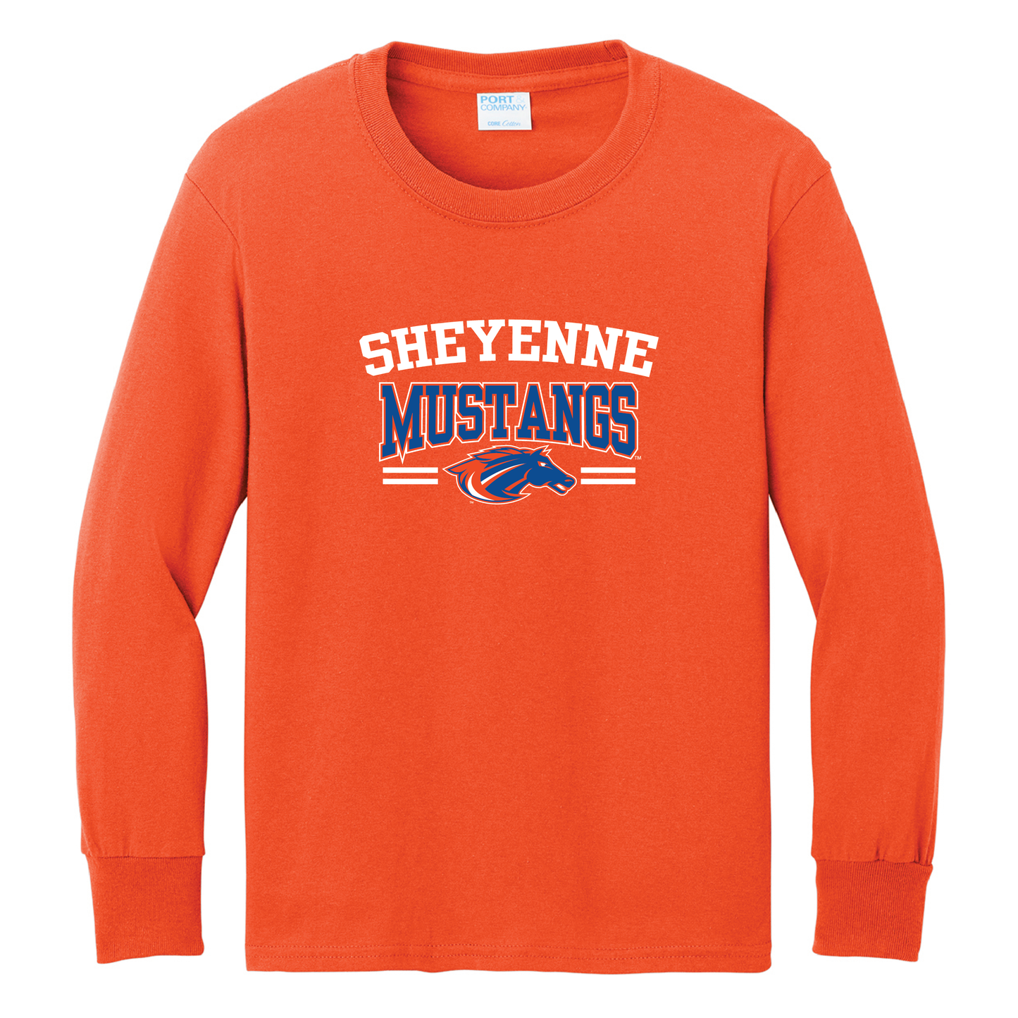 Mustangs Port & Co™ Youth Long Sleeve Core Cotton Tee (PC54YLS)