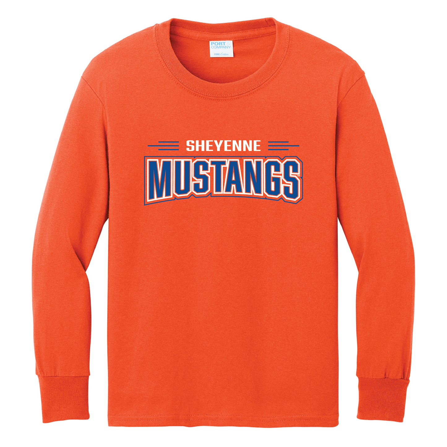 Mustangs Port & Co™ Youth Long Sleeve Core Cotton Tee (PC54YLS)