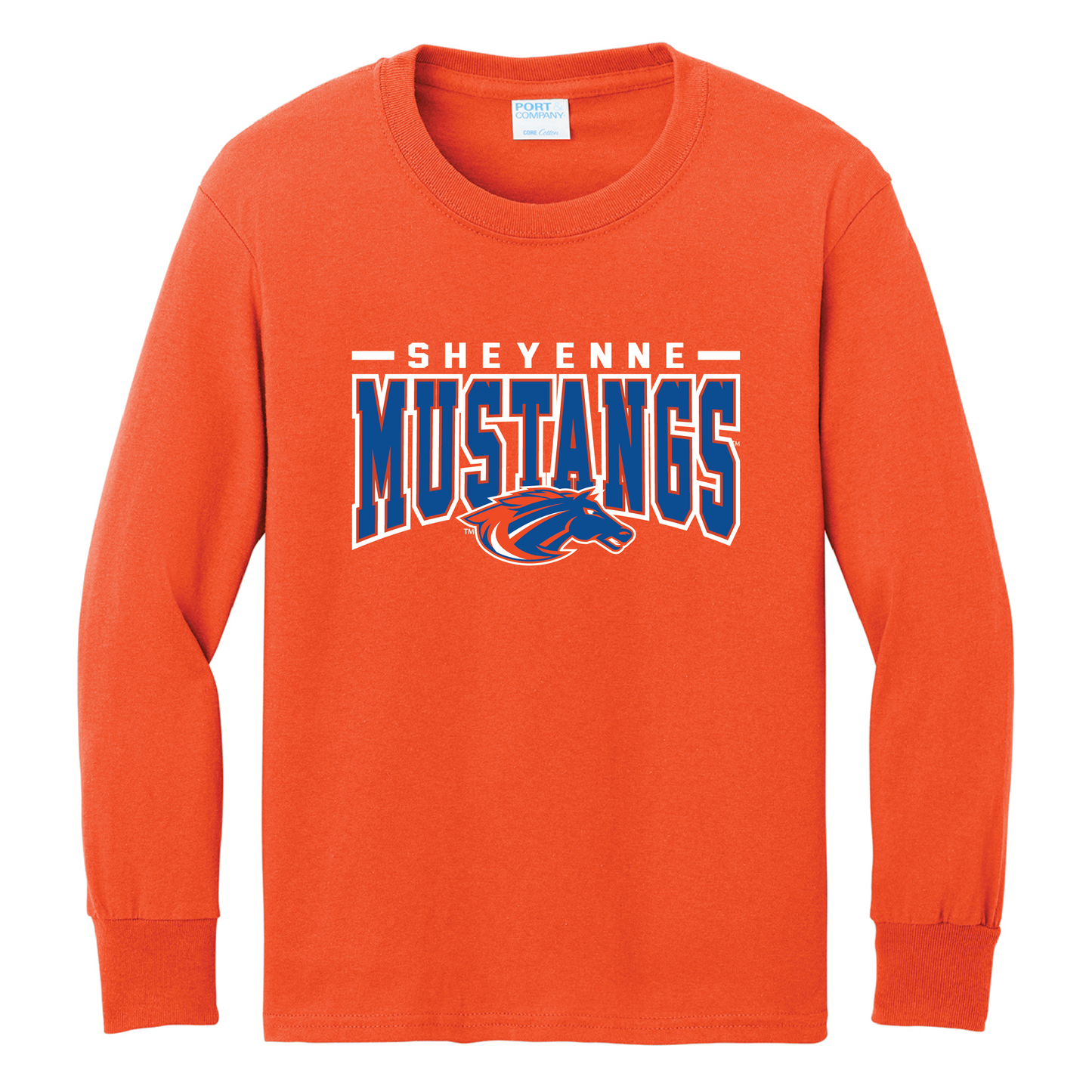 Mustangs Port & Co™ Youth Long Sleeve Core Cotton Tee (PC54YLS)