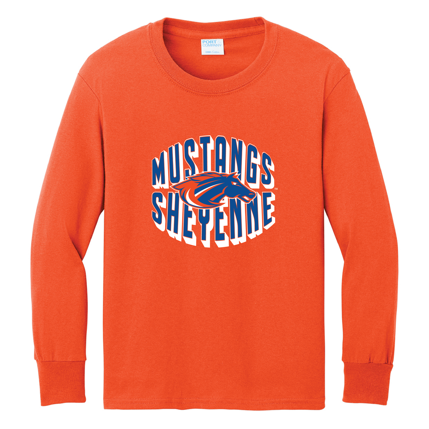 Mustangs Port & Co™ Youth Long Sleeve Core Cotton Tee (PC54YLS)