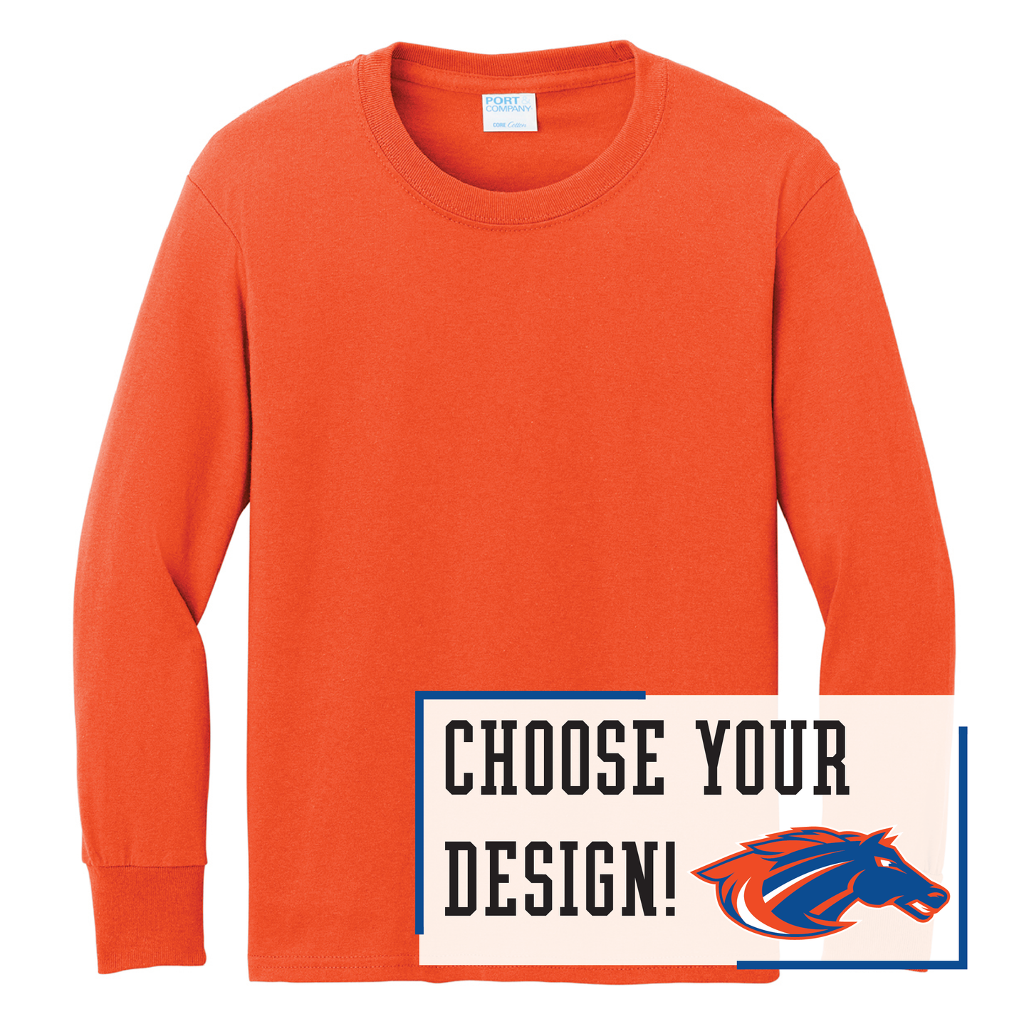 Mustangs Port & Co™ Youth Long Sleeve Core Cotton Tee (PC54YLS)