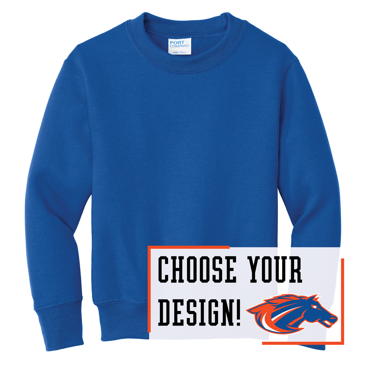 Mustangs Port & Co™ Youth Core Fleece Crewneck Sweatshirt (PC78Y)